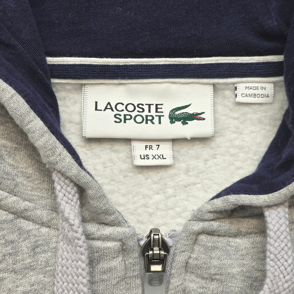 Lacoste Sport Men's XXL Full Zip Hoodie Gray Navy Blue Fleece Sweatshirt Jacket - Picture 4 of 15